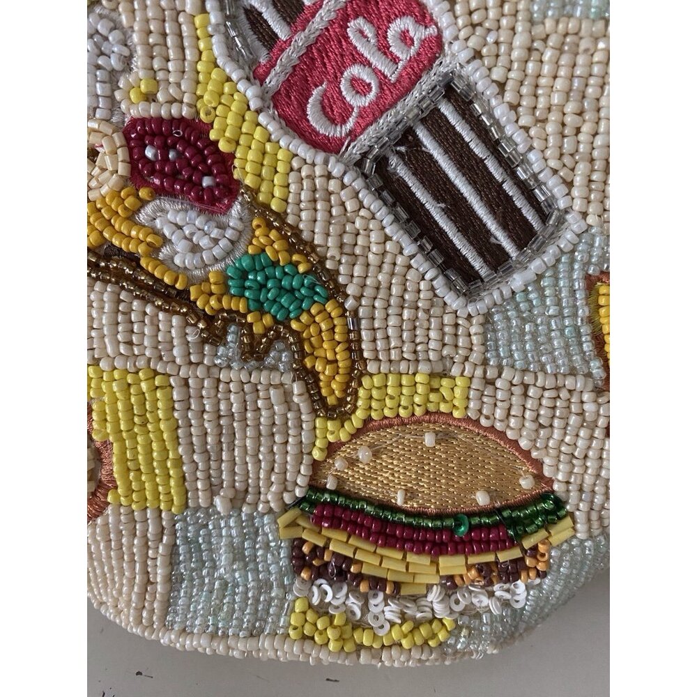 Beaded Cream Shoulder Bag with Colorful Fast-Food Motifs - Picture 3 of 16